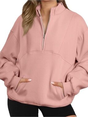 Womens Quarter-Zip Pullover Sweatshirt - Light Pink